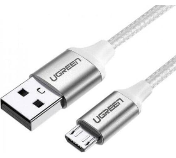 Кабель Ugreen us290 (60153) usb 2.0 a to micro usb cable nickel plating aluminum braid. длина: 2 м. цвет: белый 60153_ 1