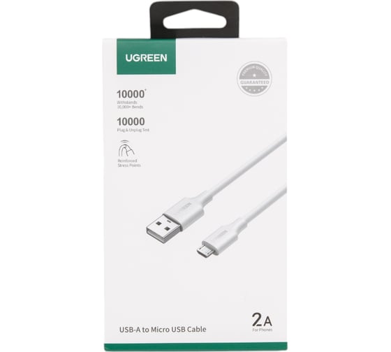 Кабель Ugreen us289 usb 2.0 a to micro usb cable nickel plating. длина: 1м. цвет: белый 60141