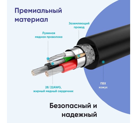 Кабель Ugreen us289 usb 2.0 a to micro usb cable nickel plating. длина: 1м. цвет: черный 60136
