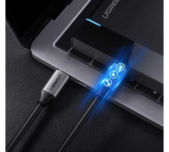 Кабель Ugreen us161 usb 3.1 type c male to c male cable nickel plating aluminum shell. длина: 1,5м. цвет: серый 50751