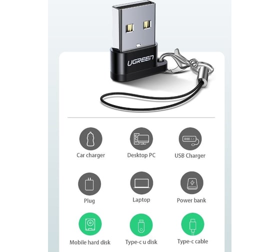 Адаптер Ugreen us280 (50568) usb a male to usb-c female adapter. цвет: черный  _ 50568