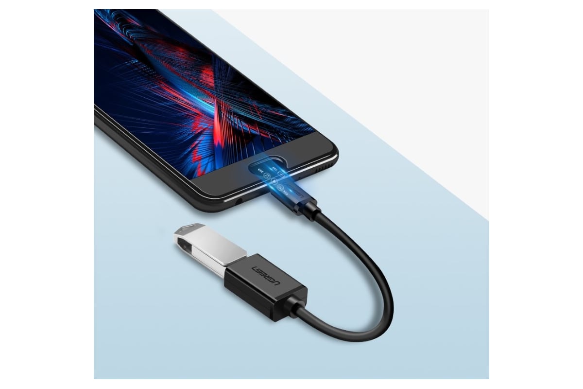 Кабель Ugreen us133 (10396) micro usb male to usb-a female cable with otg  nickel plating. длина: 10 см. цвет: черный 10396_ - выгодная цена, отзывы,  характеристики, фото - купить в Москве и РФ