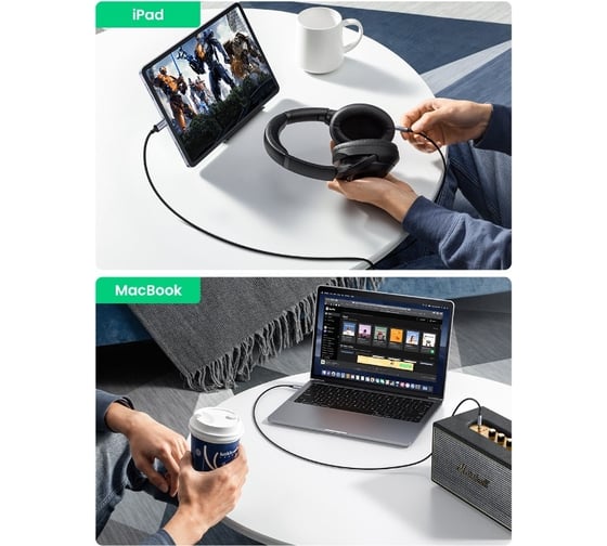 Кабель Ugreen cm450 (20192) usb-c male to 3.5mm male audio cable with chip. длина: 1м. цвет: черный 20192_
