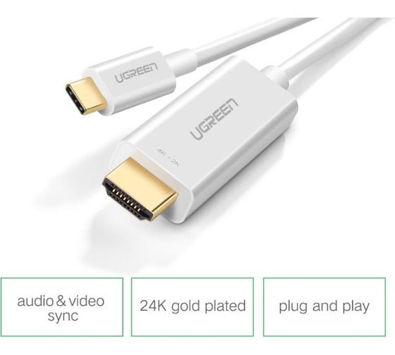 Кабель Ugreen mm121 (30841) usb type c to hdmi cable male to male abs case. длина 1,5 м. цвет: белый _ 30841
