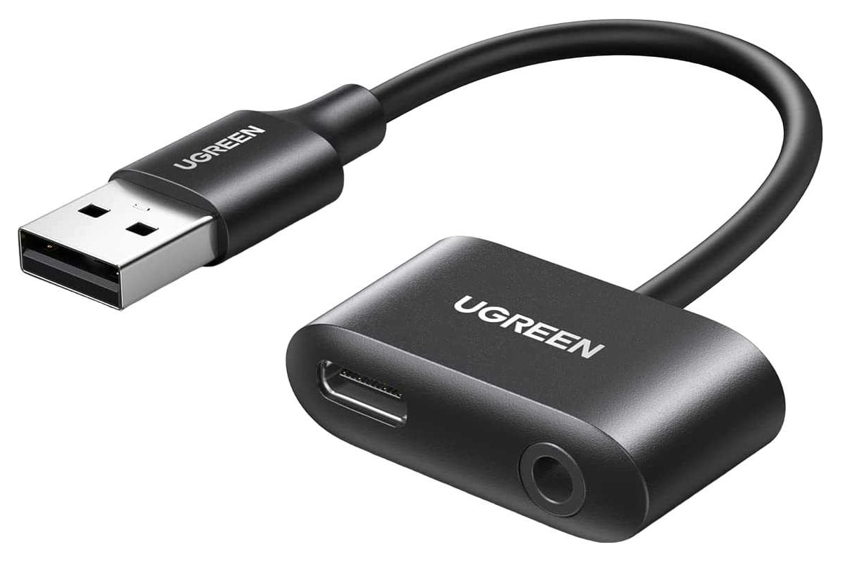 Аудио конвертер Ugreen cm397 usb audio converter usb-a to usb-c с разъемом  3.5mm headphone jack. цвет: черный 80897