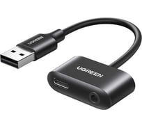 Аудио конвертер Ugreen cm397 usb audio converter usb-a to usb-c с разъемом 3.5mm headphone jack. цвет: черный 80897