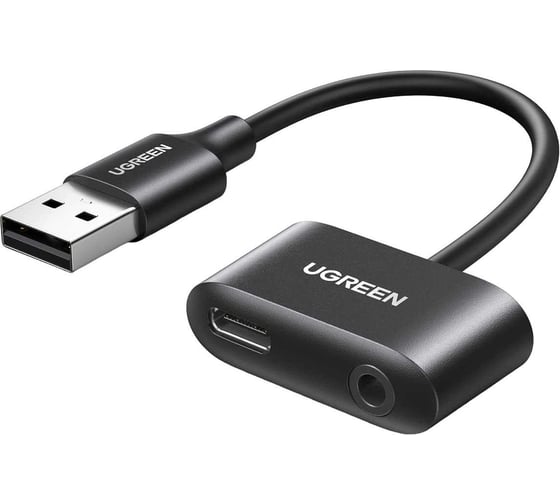 Аудио конвертер Ugreen cm397 usb audio converter usb-a to usb-c с разъемом 3.5mm headphone jack. цвет: черный 80897