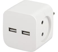Электрический разветвитель ЭРА SP-2-USB-W на 2 розетки, 220V + 2xUSB 2400mA, без заземления, 10А, белый Б0049531
