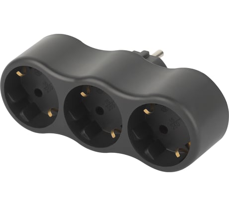 Электрический разветвитель ЭРА SPx-3e-B на 3 розетки, с заземлением, 16А, черный Б0059723