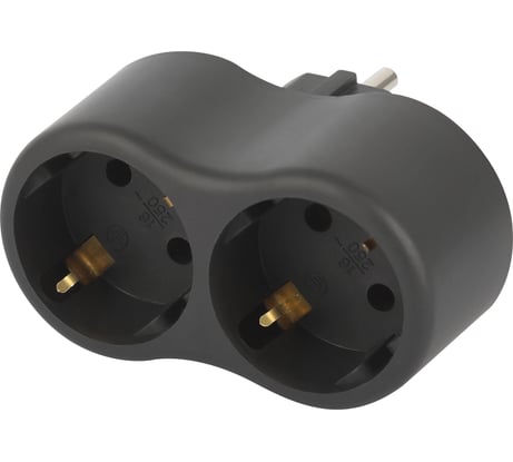 Электрический разветвитель ЭРА SPx-2e-B на 2 розетки, с заземлением, 16А, черный Б0059722