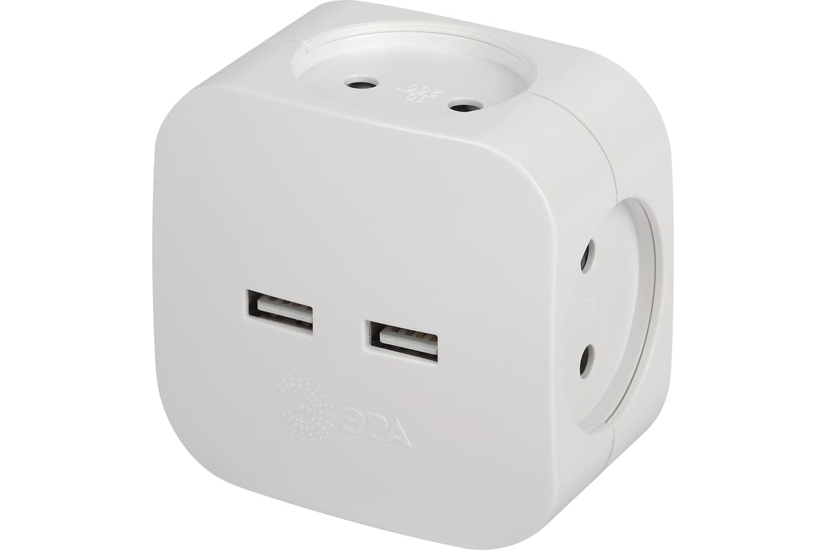 Электрический разветвитель ЭРА SP-4-USB-W на 4 розетки, 220V + 2xUSB ...