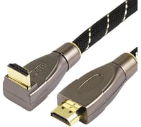 Кабель HDMI Wize WAVC-HDMIRA-3M 3 м., v.2.0, 19M/19M, 4K/60 Hz 4:4:4, 26 AWG, HDCP 1.4, HDCP 2.2, Ethernet, позолоченный угловой разъем 139537
