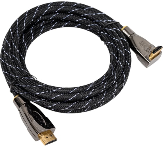 Кабель HDMI Wize WAVC-HDMIRA-3M 3 м., v.2.0, 19M/19M, 4K/60 Hz 4:4:4, 26 AWG, HDCP 1.4, HDCP 2.2, Ethernet, позолоченный угловой разъем 139537