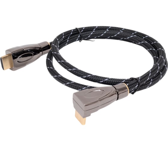Кабель HDMI Wize WAVC-HDMIRA-1M 1 м., v.2.0, 19M/19M, 4K/60 Hz 4:4:4, 26 AWG, HDCP 1.4, HDCP 2.2, Ethernet, позолоченный угловой разъем 139535