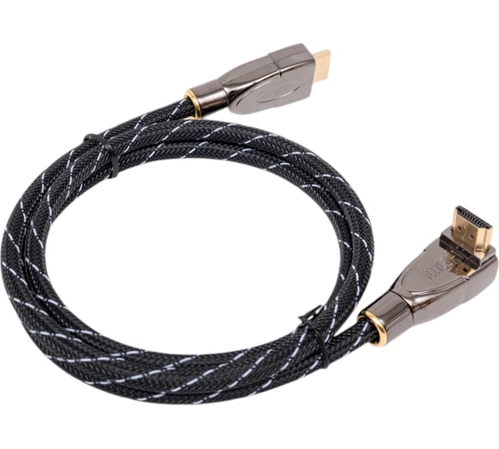 Кабель HDMI Wize WAVC-HDMIRA-1M 1 м., v.2.0, 19M/19M, 4K/60 Hz 4:4:4, 26 AWG, HDCP 1.4, HDCP 2.2, Ethernet, позолоченный угловой разъем 139535