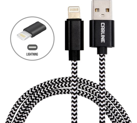 Кабель USB-Lightning Carline тканевая оплетка,1 метр, 2.1 Ампера CAB02121