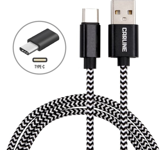 Кабель USB-Type C Carline тканевая оплетка,1 метр, 2.1 Ампера CAB01121