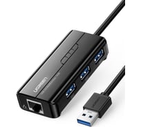 USB концентратор UGREEN 4 в 1 хаб, 3 x USB 3.0, RJ45 20265 26136443