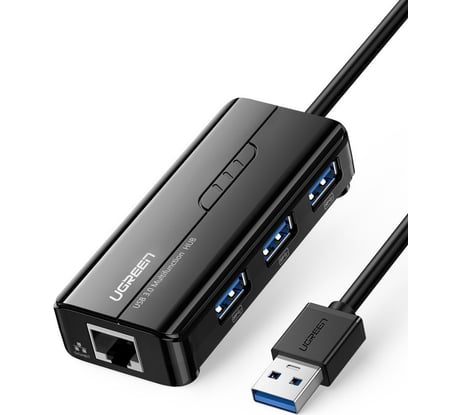 USB концентратор UGREEN 4 в 1 хаб, 3 x USB 3.0, RJ45 20265