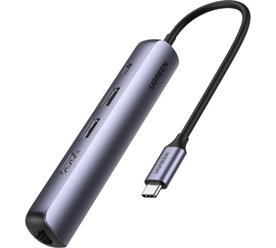 USB концентратор UGREEN 5 в 1 хаб, 2 x USB 3.0, HDMI, RJ45, PD 10919 1