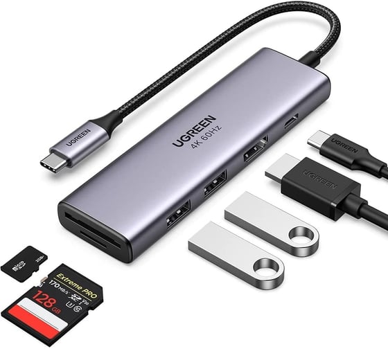 Адаптер Ugreen CM511 USB-C Multifunction Adapter with PD Charging. Цвет: серый космос 60384