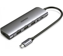 USB концентратор UGREEN 6 в 1 хаб, 3 x USB 3.0, HDMI, Jack 3,5 мм, PD 80132