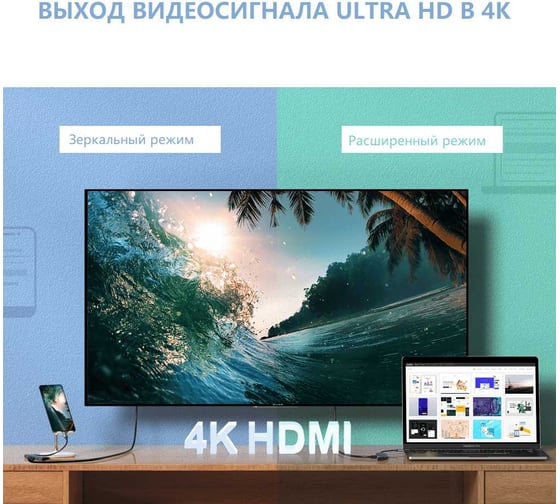 USB концентратор UGREEN 6 в 1 хаб, HDMI, 2 x USB 3.0, SD/TF, PD 70411