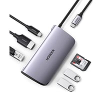 USB концентратор UGREEN 7 в 1 хаб, 2 x USB 3.0, HDMI, RJ45, SD/TF, PD 50852