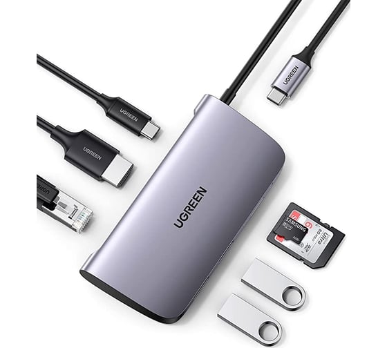 USB концентратор UGREEN 7 в 1 хаб, 2 x USB 3.0, HDMI, RJ45, SD/TF, PD 50852 1