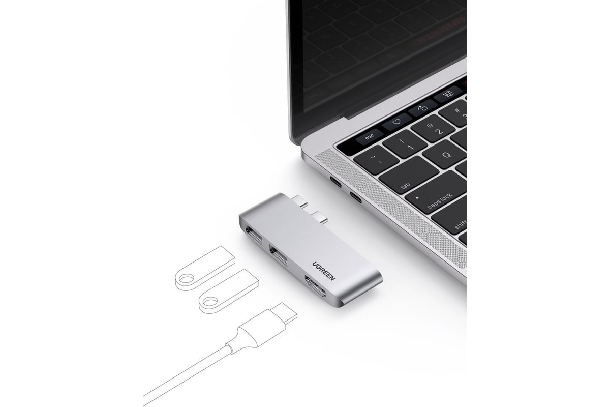 USB концентратор UGREEN для MacBook хаб, 2 x USB 3.0, HDMI 10914 ...