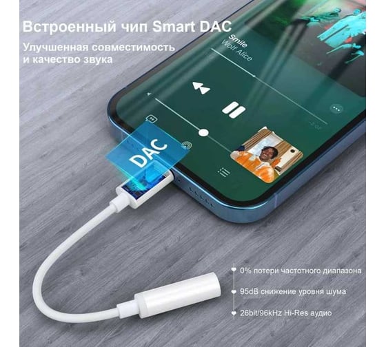 Аудио кабель Choetech Lightning 3,5мм mini-jack female, 55мм, цвет белый AUX005-WH