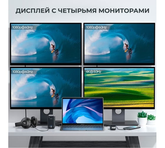 Многофункциональная док станция Choetech 15-в-1 USB-C хаб, цвет серый HUB-M21-GY-EU