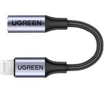 Аудиоадаптер UGREEN Lightning - AUX Jack 3.5 мм f, в оплетке, цвет серо-черный, 10 с 30756