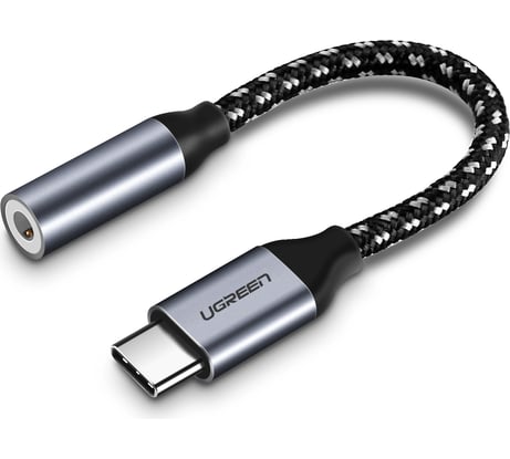 Аудиоадаптер UGREEN USB C - AUX Jack 3.5 мм f, в оплетке, цвет серо-черный, 10 см 30632