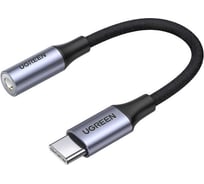 Аудиоадаптер UGREEN USB C - AUX Jack 3.5 мм f с чипом DAC ЦАП , в оплетке, цвет серый, 10 см 80154