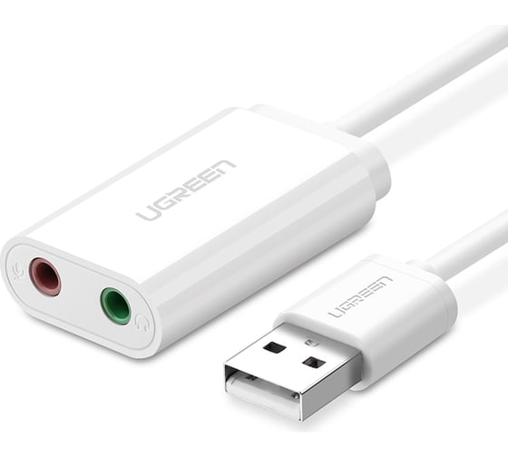 Аудиоадаптер UGREEN USB C - AUX Jack 3.5 мм f, цвет белый 30143