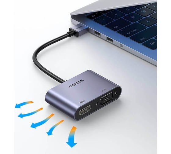 Видеоадаптер UGREEN USB 3.0 - HDMI+VGA, 1080p, цвет серый 20518