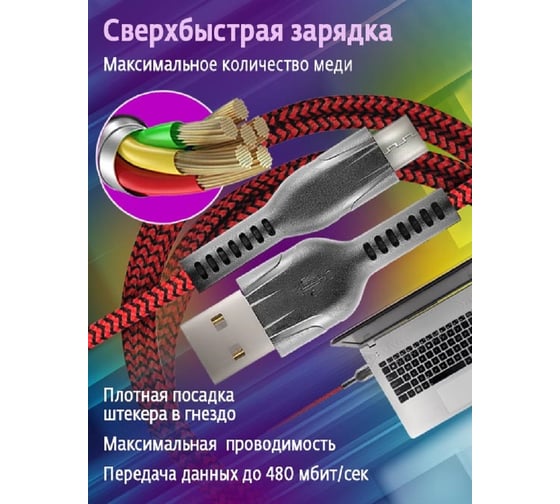 Кабель для зарядки смартфонов и других устройств STIMA usb 2.0 - micro usb, красно-черный NC10-28