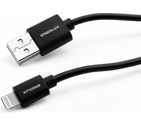 Кабель usb-lightning Ergolux Elx-cdc03p-c02 промо 2а, 1м, черный, зарядка+передача данных, пакет 15092