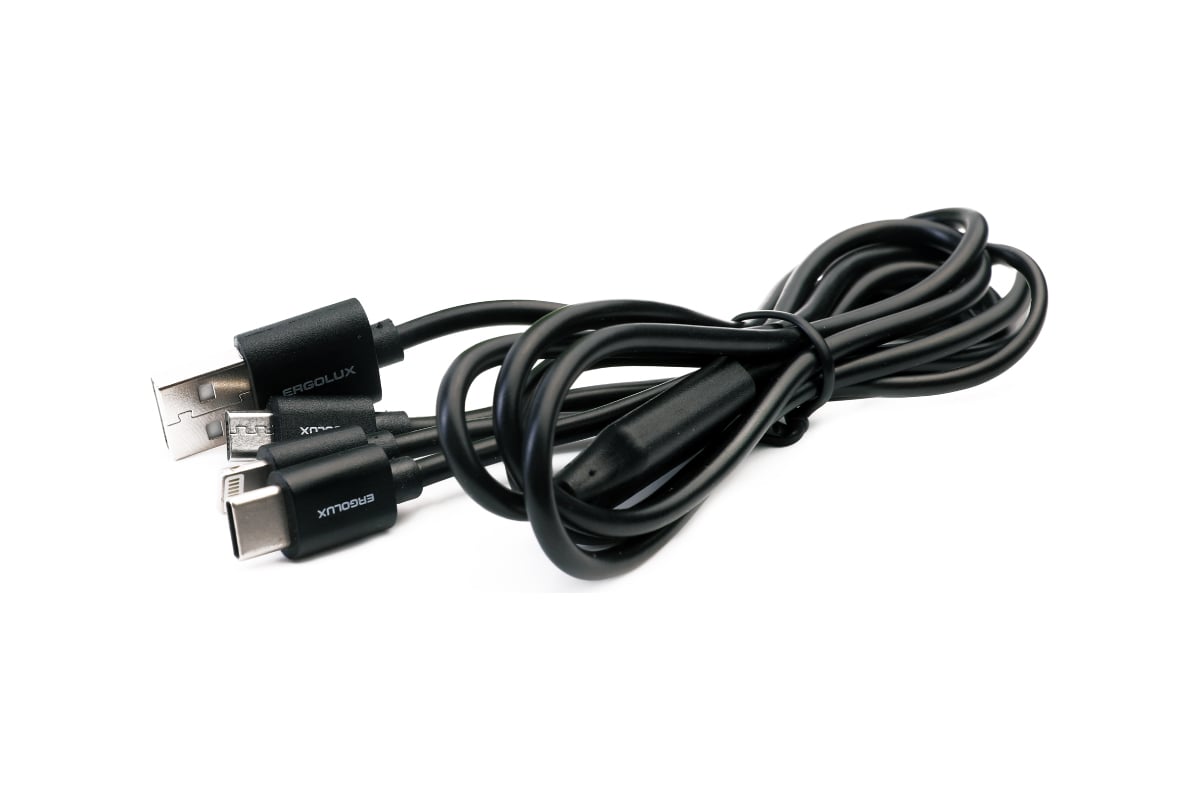 Кабель 3в1- micro usb-lightning-type c Ergolux Elx-cdc05-c02 3а, 1,2м,  черный, зарядка, коробка 15099