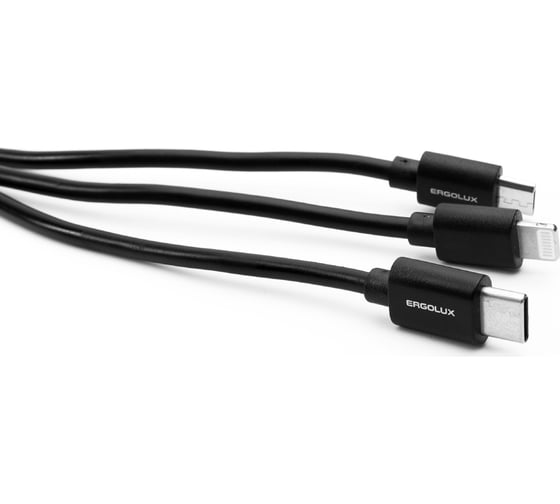 Кабель 3в1- micro usb-lightning-type c Ergolux Elx-cdc05-c02 3а, 1,2м, черный, зарядка, коробка 15099