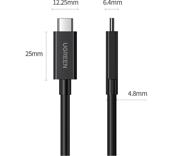 Кабель для зарядки и передачи данных Ugreen Thunderbolt 4 Type C, 0.8м, резиновое покрытие, черный 30389