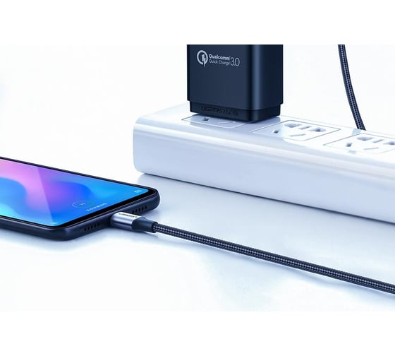 Кабель для зарядки и передачи данных Ugreen USB A Male - USB C Male, 3A, 0.5м, в оплетке, черный 60125