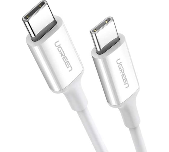 Кабель для зарядки и передачи данных Ugreen USBC 2.0 Male - USB C 2.0 Male, 3A, 0.5м, резиновое покрытие, белый 60517 1