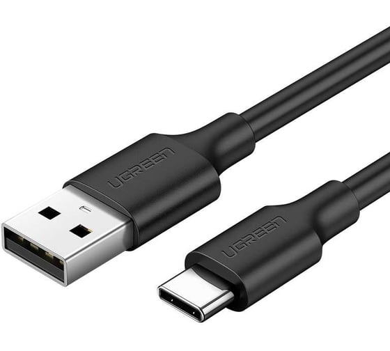 Кабель для зарядки и передачи данных Ugreen USB A Male - USB C Male, 3A, 0.5м, резиновое покрытие, черный 60115