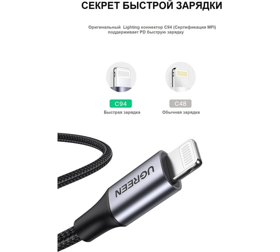 Кабель для зарядки и передачи данных Ugreen USB C 2.0 - Lighting MFI, 1,5 м 60760 1