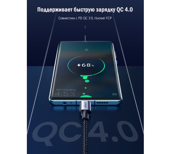 Кабель Ugreen USB C в алюминиевом корпусе с оплеткой, цвет черный, 1 м 70427