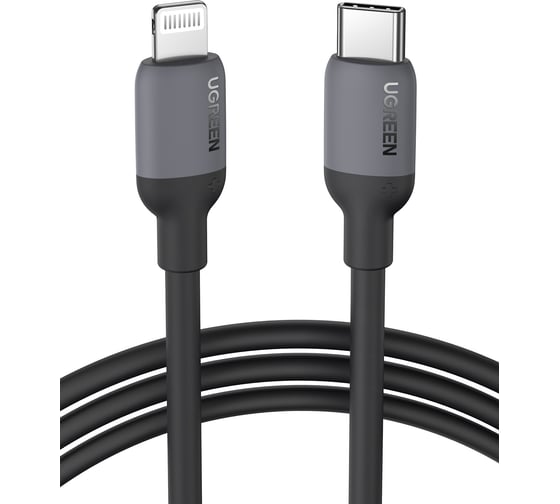 Кабель Ugreen USB C - Lightning, силиконовая оболочка, цвет черный, 1 м 20304 - выгодная цена, отзывы, характеристики, фото - купить в Москве и РФ