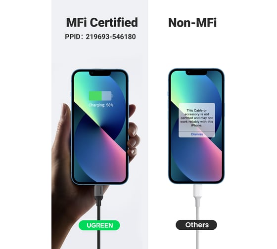 Кабель Ugreen USB C - Lightning, силиконовая оболочка, цвет черный, 1 м 20304