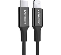 Кабель Ugreen USB C - Lightning, никелированное покрытие из АБС-пластика, цвет черный, 1 м 60751